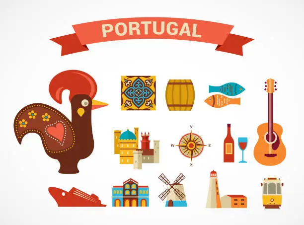 Vector illustration of Portugal - set of vector icons