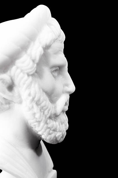 Ancient Greek philosophers Pythagoras of Samos (570-490 B.C.E.) was an important Greek philosopher, mathematician, geometer and music theorist. Sculpture isolated on black background pythagoras stock pictures, royalty-free photos & images