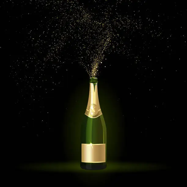 Vector illustration of Champagne with Gold Confetti