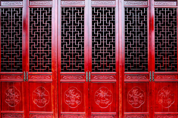 Red Chinese door in Hezhou, China.