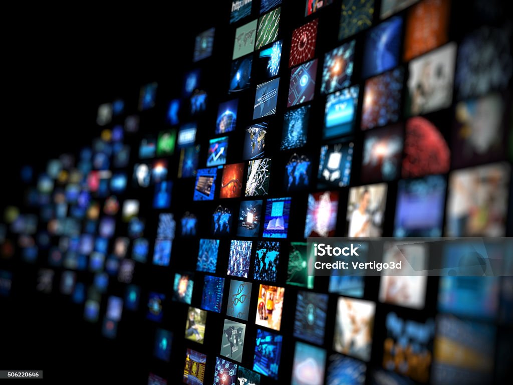 Media concept smart TV Digital Media concept Wall of screens smart TV Wall - Building Feature Stock Photo