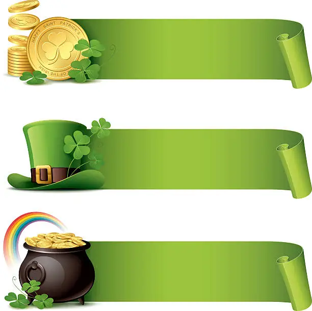Vector illustration of St Patrick's Day - paper curl banner set