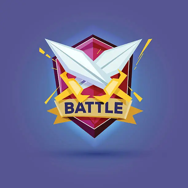 Vector illustration of cross sword with shield. Knight's Equipment. battle concept - ve