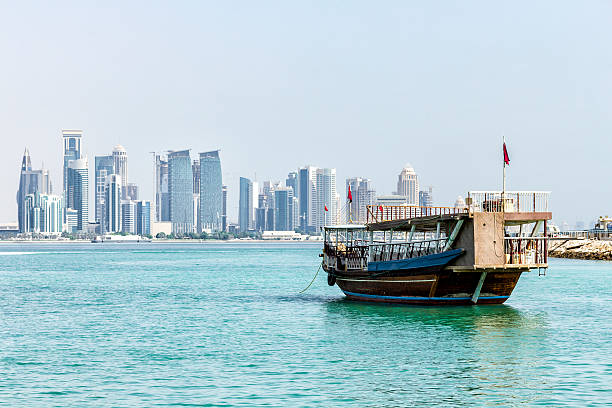istock Old Dhow in front of Modern Doha Skyline 506223906