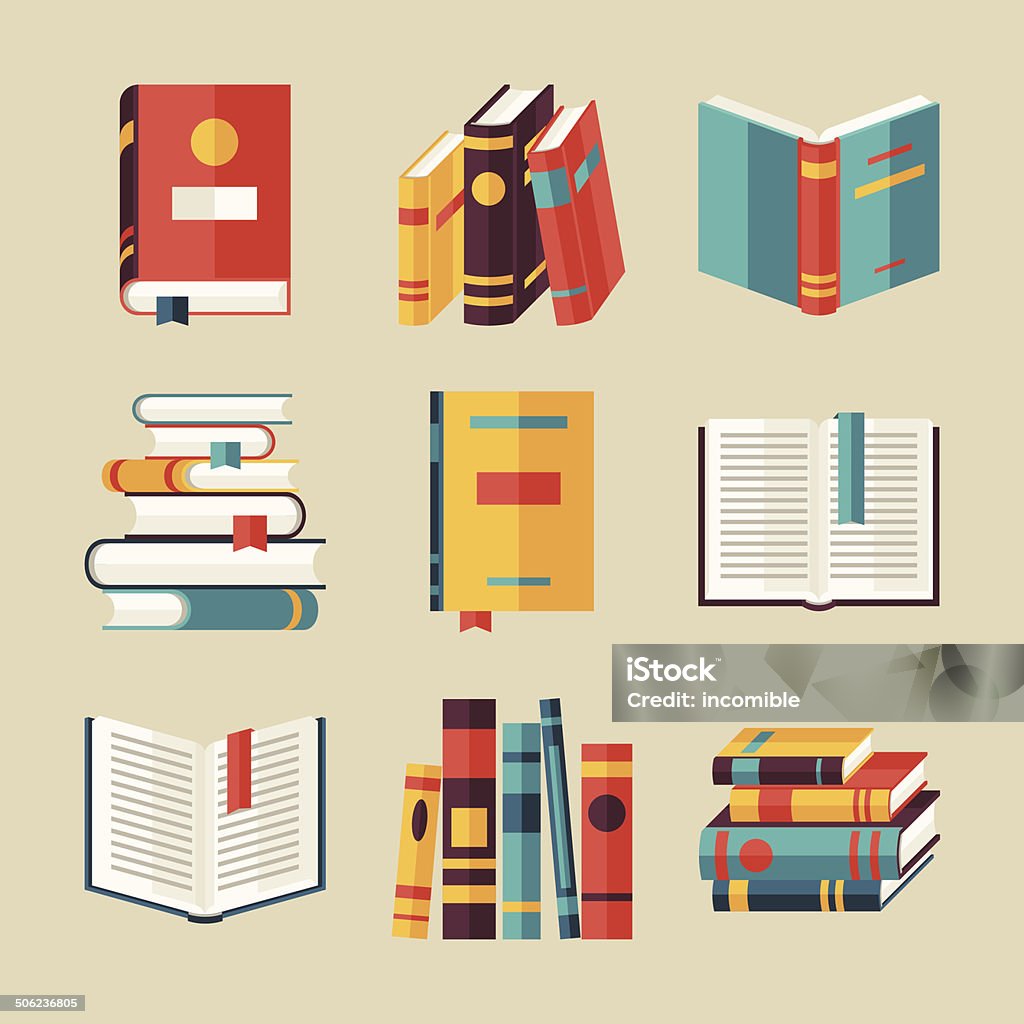Set of book icons in flat design style. Picture Book stock vector