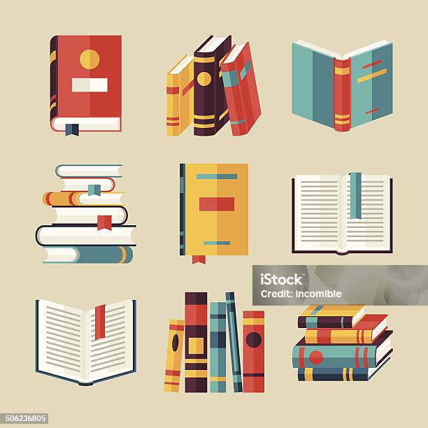 Set Of Book Icons In Flat Design Style Stock Illustration - Download Image Now - Picture Book, Book, Textbook