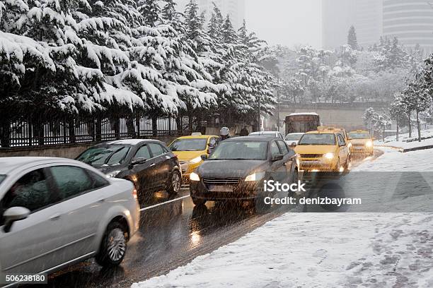 Winter Traffic In Istanbul Stock Photo - Download Image Now - Istanbul, Crowd of People, Snow