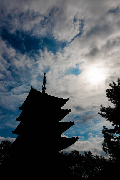 silhouette of kofuku-ji pagoda in nara, japan - 興福寺 奈良 個照片及圖片檔