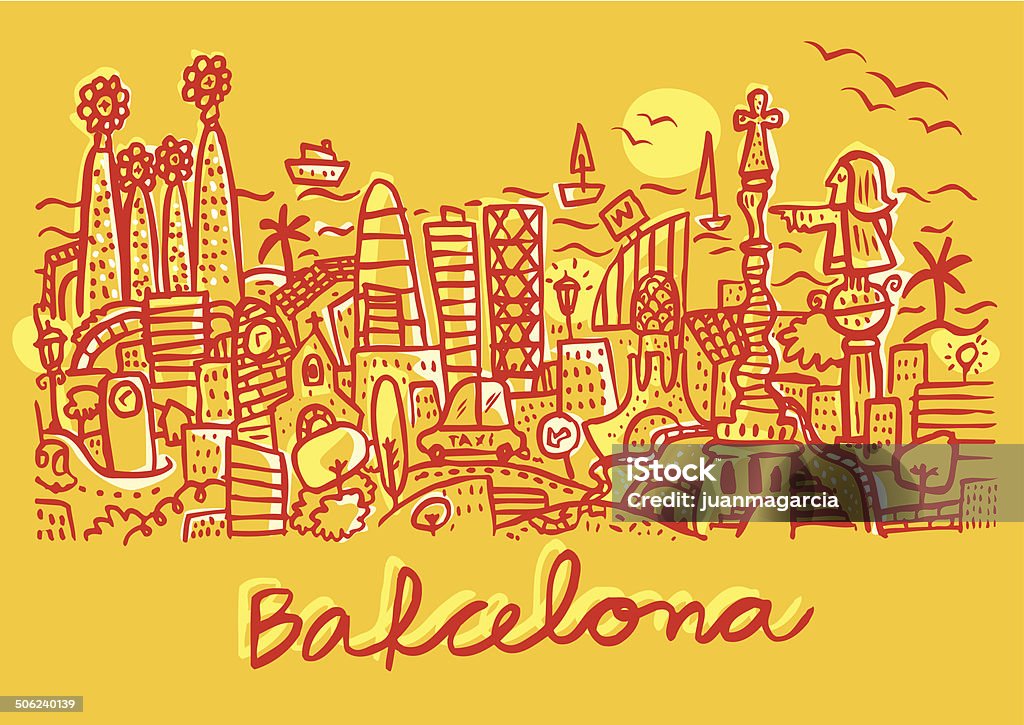 Toits de Barcelone - clipart vectoriel de Barcelone - Espagne libre de droits