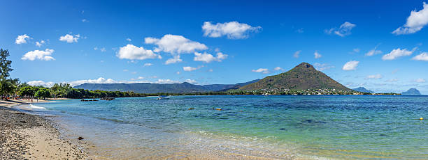 Tamarin Bay seen from the beach at Wolmar stock photo