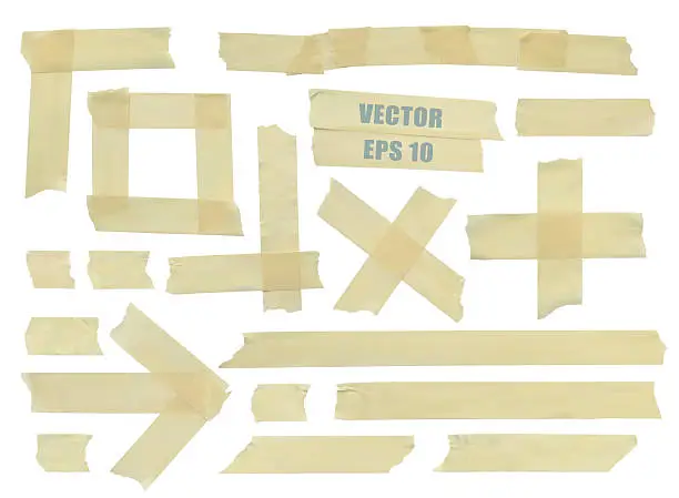 Vector illustration of Set of various adhesive tape pieces. Realistic illustration vector.