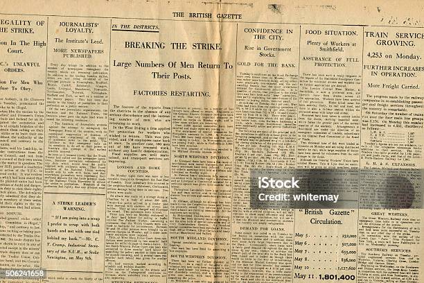 Section Of The British Gazette 13 May 1926 Stock Photo - Download Image Now - Newspaper, Old, Page