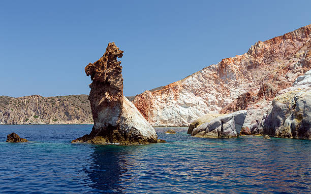 The Arkoudes are a group of rocky islets located off the coast of Milos Island in Greece. The rocks appear to show an opening mouth, a nose, eyes, ears and a body that look rather like bears, whence their name. The rocks are about 20 feet high and the only way to see them is by boat that tours around the island. The natural sculptures are near Plathenia Beach and the entrance of the bay of Milos.