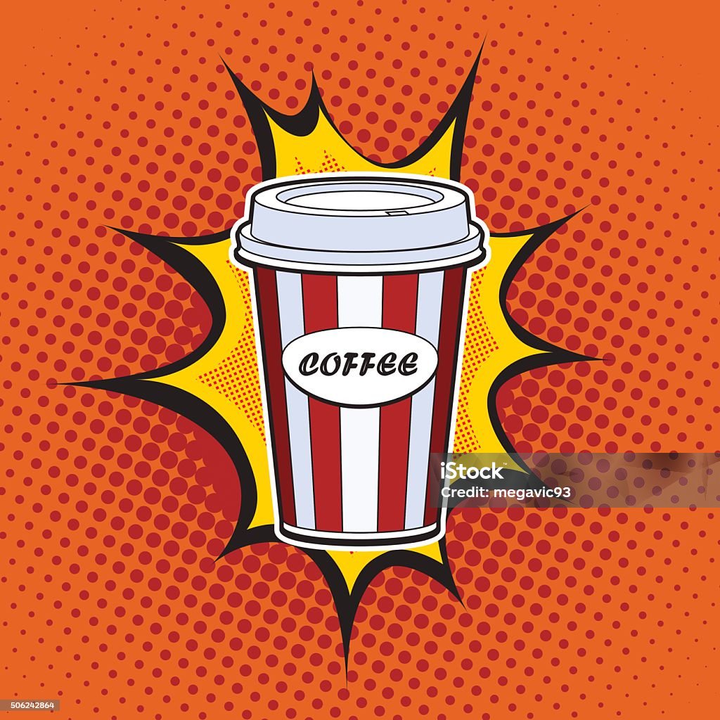 Coffee paper cup Coffee paper cup straw fast food pop art retro style. Restaurants and entertainment. Sweet refreshing in the heat of the drink. Childhood and joy. Advertising poster retro background Close-up stock vector