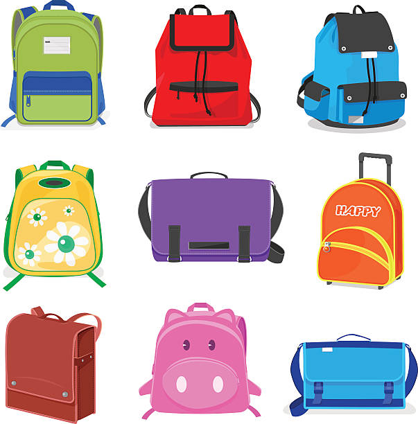 set of kids school bags isolated set of kids school bags isolated on white background ,cartoon style backpack illustrations stock illustrations