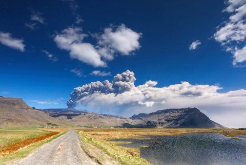 Eyjafjallajökull volcano eruption in April 2010 in South Iceland.