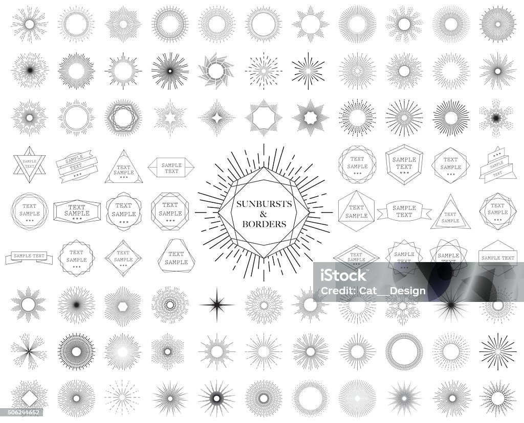 Sunbursts et frontières collection. illustration vectorielle. - clipart vectoriel de Cercle libre de droits