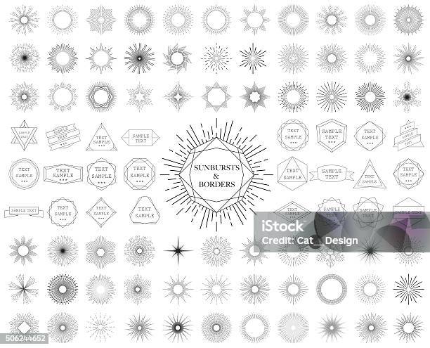 Sunbursts And Borders Collection Vector Illustration Stock Illustration - Download Image Now