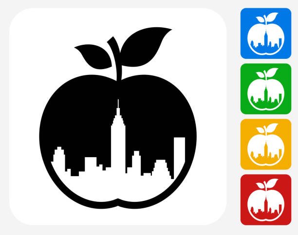 ilustrações, clipart, desenhos animados e ícones de big apple plana ícone de design gráfico - big apple