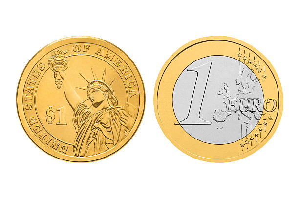 istock One dollar and one euro coins 506246178