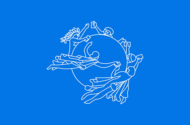 three dimensional modern pentathlon symbol,   . Illustration