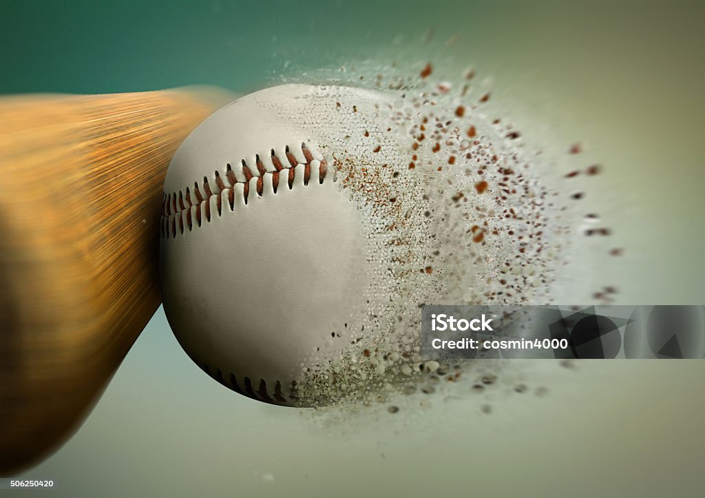 baseball hit with the ball disintegrating bat and baseball Baseball - Ball Stock Photo