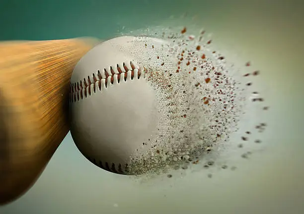 Photo of baseball hit with the ball disintegrating