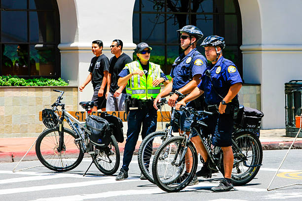 Paris, France - October 19, 2016: bicycle-mounted police in Paris. Paris with over 2 million inhabitants is the largest city in France and one of the most important cities of the western world.