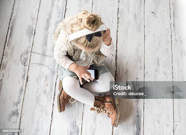 Little Girl With Headphones Stock Photo - Download Image Now - 2-3 Years, Arts Culture and Entertainment, Baby - Human Age