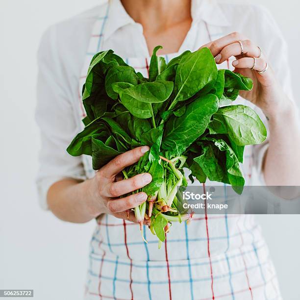 Young Woman With Fresh Spinach Stock Photo - Download Image Now - Spinach, Women, One Woman Only
