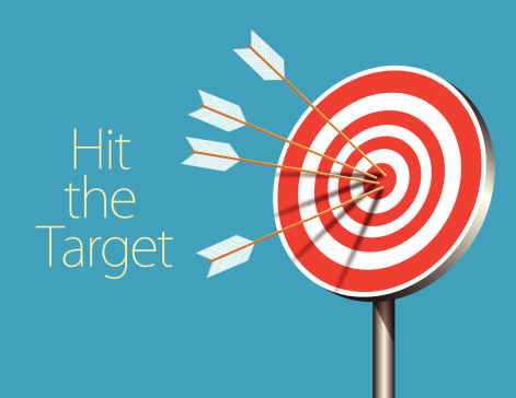 Vector of Row Red and White target with arrow. Information Tag and sample text included.