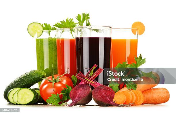 Glasses With Fresh Vegetable Juices Isolated On White Stock Photo - Download Image Now