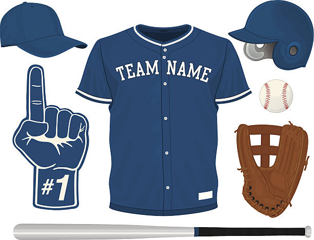 ilustrações, clipart, desenhos animados e ícones de conjunto de beisebol - number 1 sports uniform number baseball