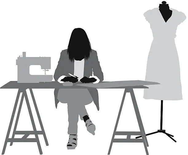 Vector illustration of Seamstress working in studio