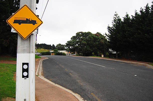 istock Yellow fire service road sign in town 506287016