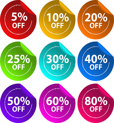 Illustration of the stickers for discount offers on a white background