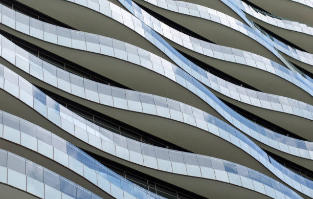Waves facade design - Balconies like waves flow elegantly. stock photo