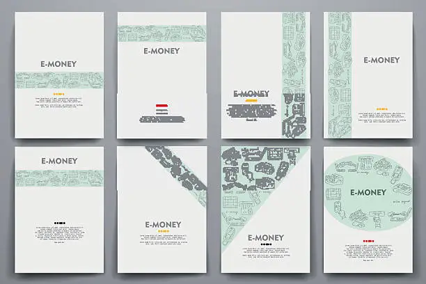 Vector illustration of Corporate identity vector templates set with doodles e-money theme