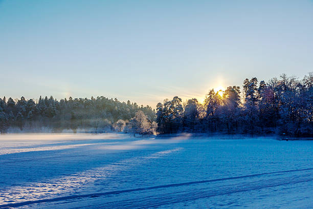istock Landscape with snow and ski tracks in winter at sunset. 506290392