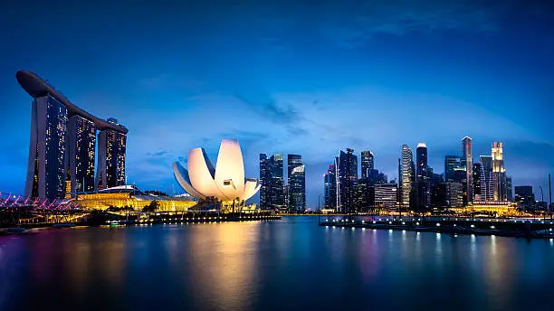 Marina bay Singapore at duskSingapore city skyline by nightSingapore city skyline at dusk