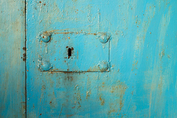 istock keyhole on metal doors painted in blue 506296980