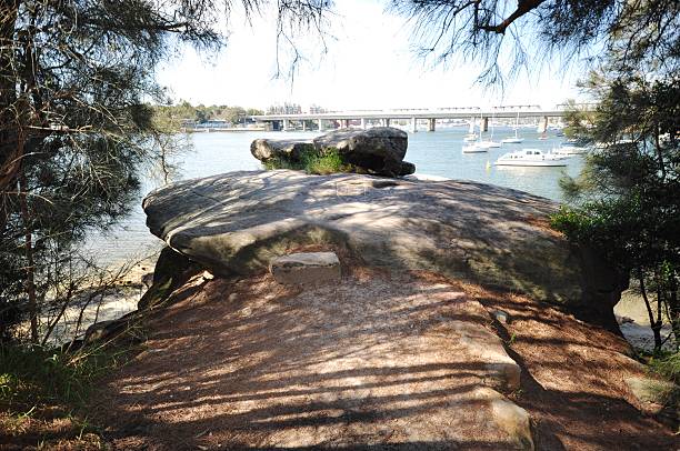Large rock boulder looking out over Drummoyne, NSW, Australia