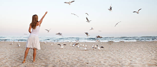 istock Woman at Beach are Feeding Seagulls 506299630