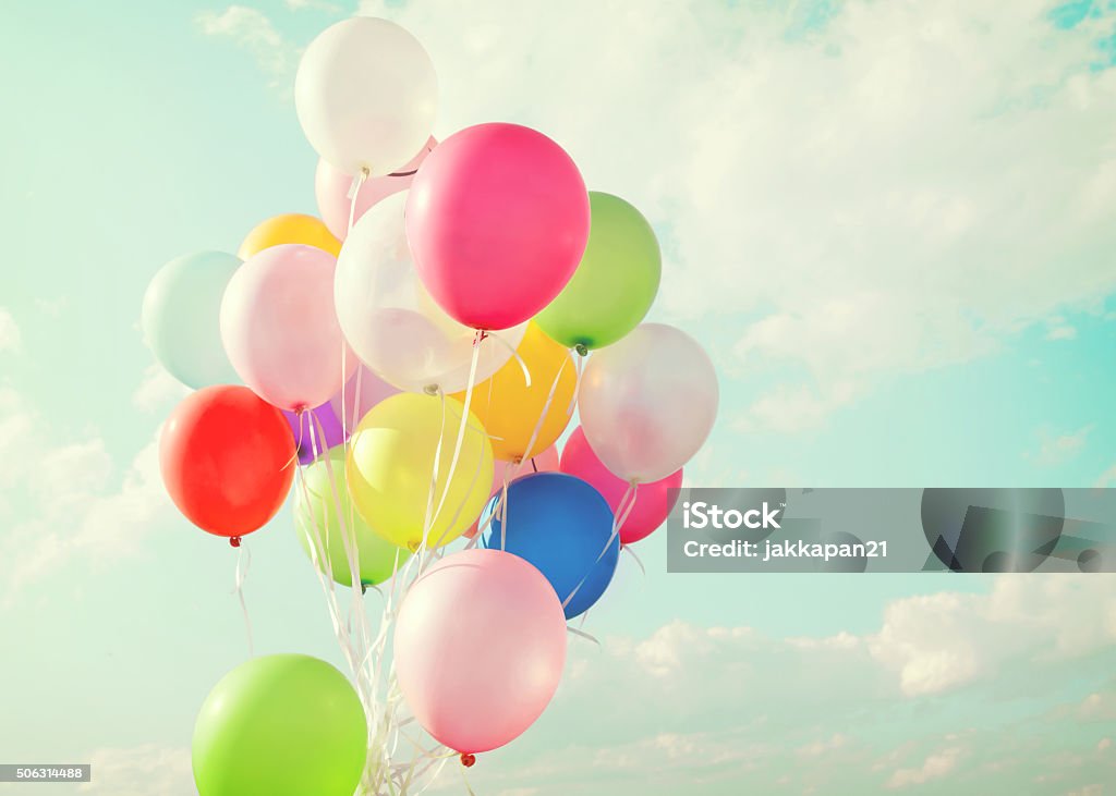 balloon of party Colorful balloons of party in holiday - Vintage pastel tone Balloon Stock Photo