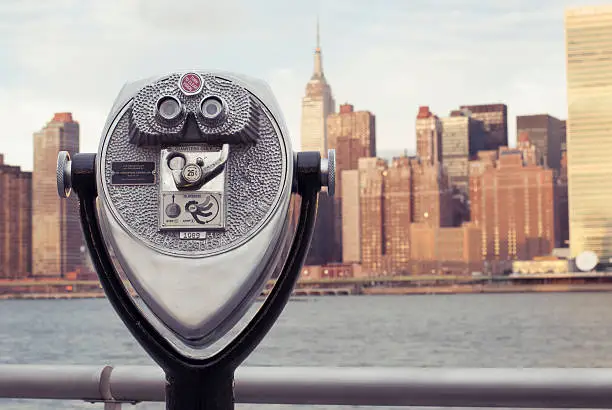 Photo of Coin-operated Binocular looking at Manhattan Island from Long Island City
