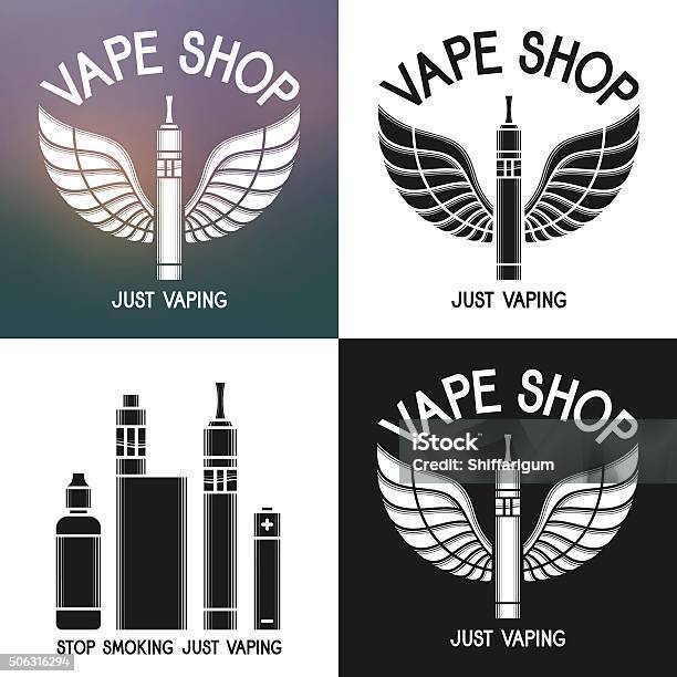 Vape Shop Logo Icons Ecigarette And Accessories Stock Illustration - Download Image Now - Animal Body Part, Animal Wing, Authority