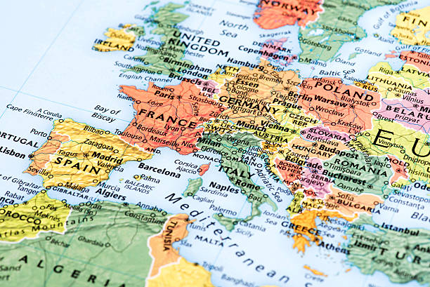 Map of Europe Map of Europe. Detail from the World Atlas. germany map regions stock pictures, royalty-free photos & images