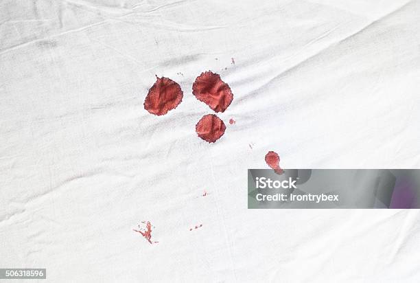 Bloodstains On A White Sheet Stock Photo - Download Image Now - Blood, Menstruation, Sheet - Bedding