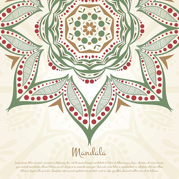 Ornament in beautiful vintage colors. Flower circular background. Mandala. Flower circular background. A stylized drawing. Mandala. Vintage decorative elements. Islam, Arabic, Indian, ottoman motifs. Stylized flowers. Place in the text. Ornament in beautiful vintage colors. tibetan ethnicity stock illustrations