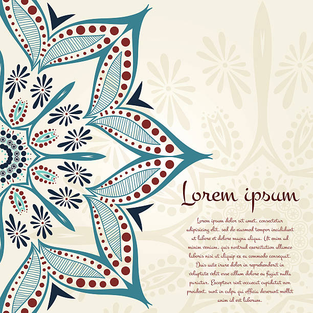 Ornament in beautiful vintage colors. Flower circular background. Mandala. Flower circular background. A stylized drawing. Mandala. Vintage decorative elements. Islam, Arabic, Indian, ottoman motifs. Stylized flowers. Place in the text. Ornament in beautiful vintage colors. tibetan ethnicity stock illustrations